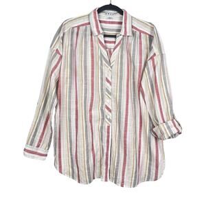 Da-sh Button Down Striped Roll Tab Long Sleeve Casual Shirt Large
